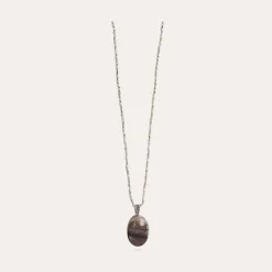Lucky Scarabee long necklace silver - Grey Mother-of-pearl