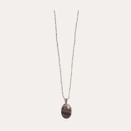 Lucky Scarabee long necklace silver - Grey Mother-of-pearl