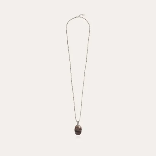 Lucky Scarabee long necklace silver - Grey Mother-of-pearl