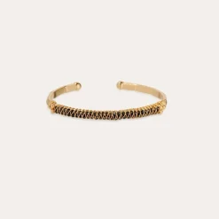Lyre bangle bracelet large size gold - Black Onyx