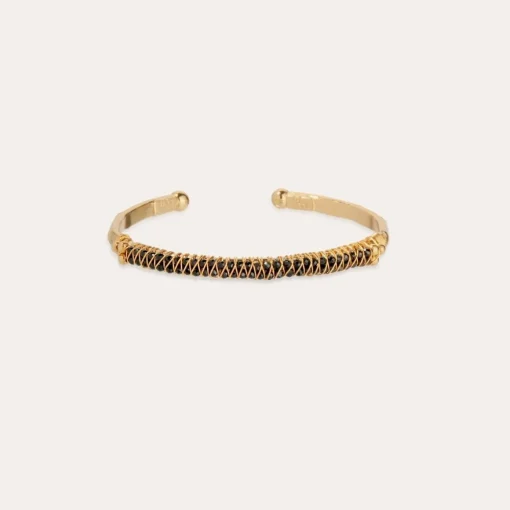 Lyre bangle bracelet large size gold - Black Onyx