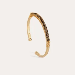 Lyre bangle bracelet large size gold - Black Onyx