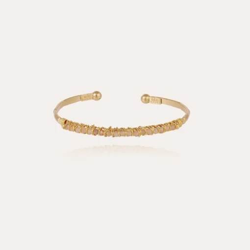 Lyre bangle bracelet small size gold - Pink Quartz