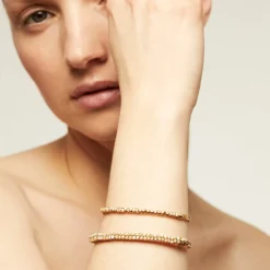 Lyre bangle bracelet small size gold - Pink Quartz
