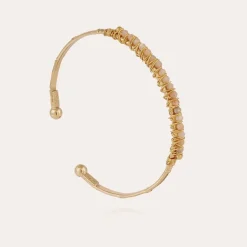 Lyre bangle bracelet small size gold - Pink Quartz