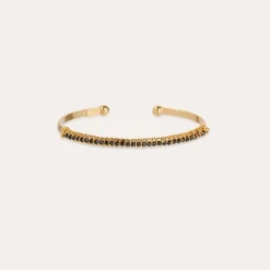 Lyre bangle bracelet small size gold - Black Onyx