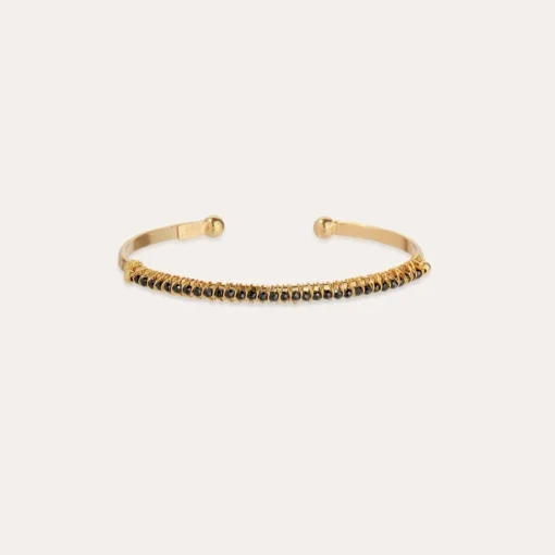 Lyre bangle bracelet small size gold - Black Onyx