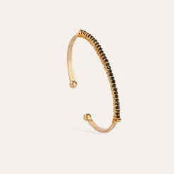 Lyre bangle bracelet small size gold - Black Onyx