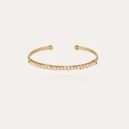 Lyre bangle bracelet small size gold - White Mother-of-pearl