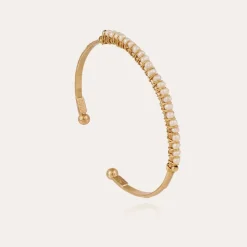 Lyre bangle bracelet small size gold - White Mother-of-pearl