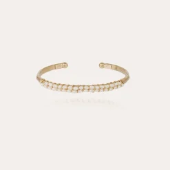 Lyre bangle large size gold - White Mother-of-pearl
