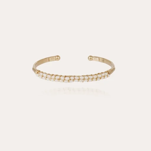 Lyre bangle large size gold - White Mother-of-pearl