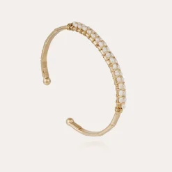 Lyre bangle large size gold - White Mother-of-pearl