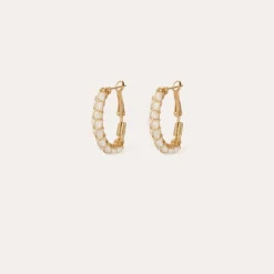 Lyre hoop earrings gold - White Mother-of-pearl