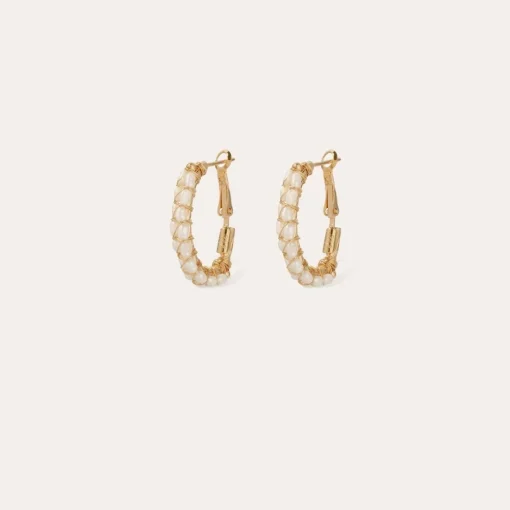 Lyre hoop earrings gold - White Mother-of-pearl