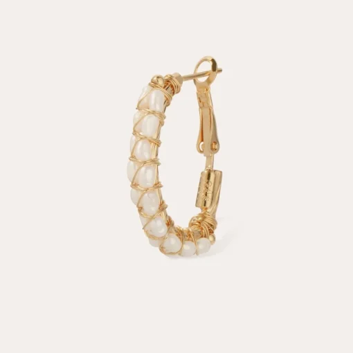Lyre hoop earrings gold - White Mother-of-pearl
