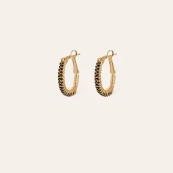 Lyre hoop earrings gold - Black Onyx