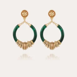 Mariza earrings small size acetate gold - Emerald