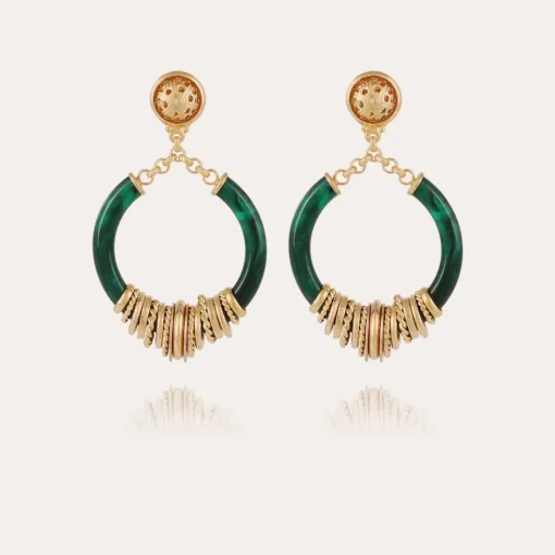 Mariza earrings small size acetate gold - Emerald