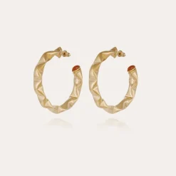 Moki cabochons hoop earrings gold - Carnelian