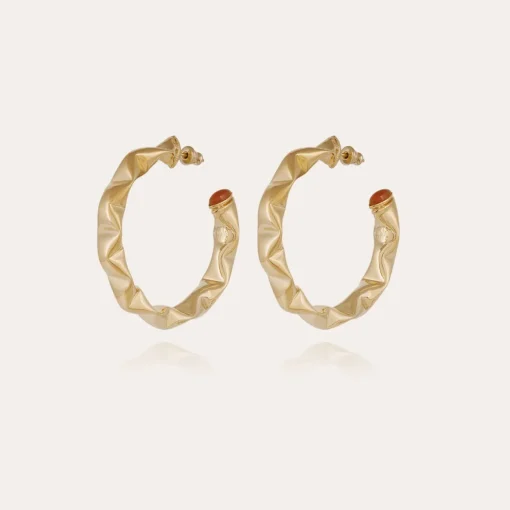 Moki cabochons hoop earrings gold - Carnelian