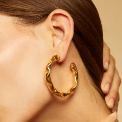Moki cabochons hoop earrings gold - Carnelian