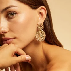Onde Gourmette strass earrings small size gold