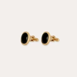 Ovo cufflinks gold - Black Basalt