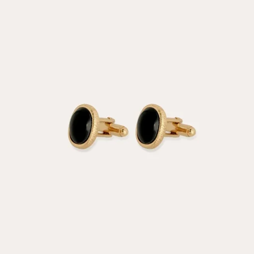 Ovo cufflinks gold - Black Basalt