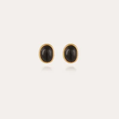 Ovo studs earrings gold - Black Basalt