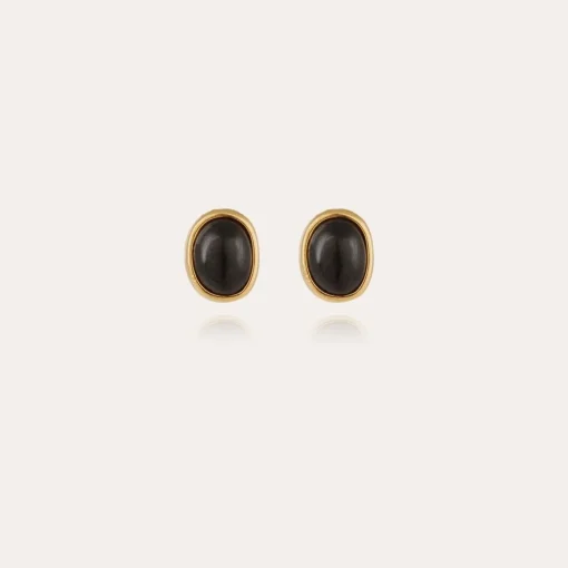 Ovo studs earrings gold - Black Basalt