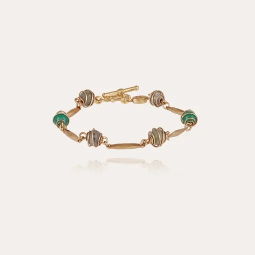 Perla Serti bracelet gold - Aventurine & Grey Agate