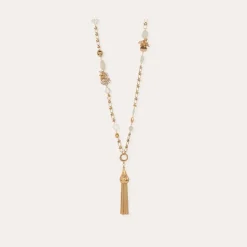 Pompom Bis long necklace gold - White Mother-of-pearl