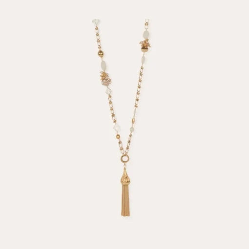 Pompom Bis long necklace gold - White Mother-of-pearl