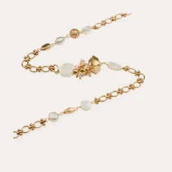 Pompom Bis long necklace gold - White Mother-of-pearl