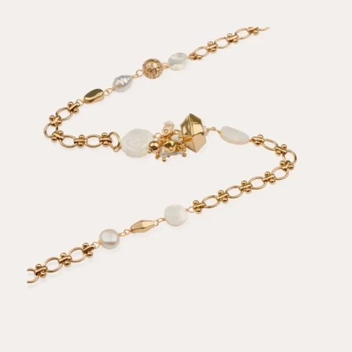 Pompom Bis long necklace gold - White Mother-of-pearl
