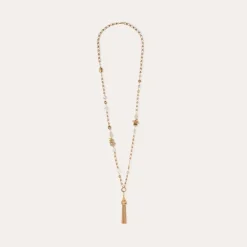 Pompom Bis long necklace gold - White Mother-of-pearl