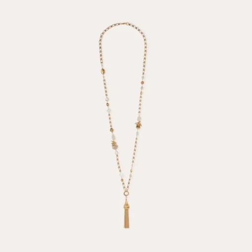 Pompom Bis long necklace gold - White Mother-of-pearl