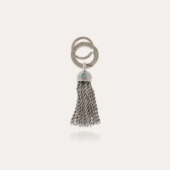 Pompon cabochon key ring silver