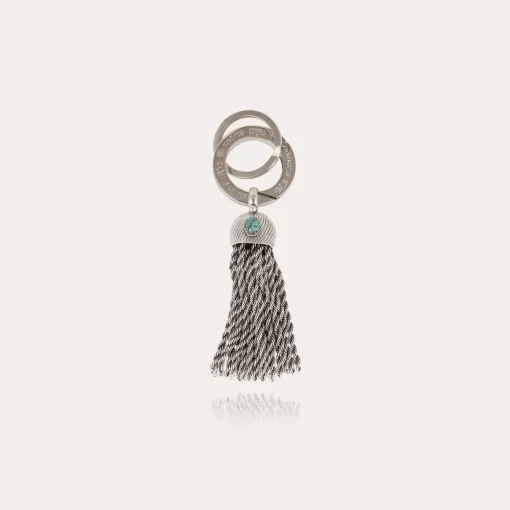 Pompon cabochon key ring silver