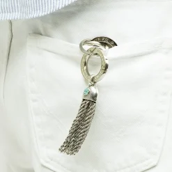 Pompon cabochon key ring silver