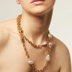 Rainbow Biwa long necklace gold