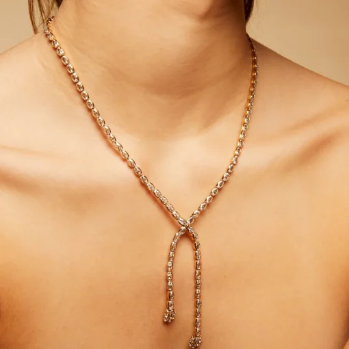 Riviera asymetric necklace gold - Zirconia