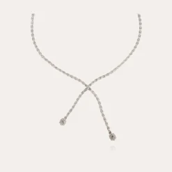 Riviera asymetric necklace rhodium finish - Zirconia
