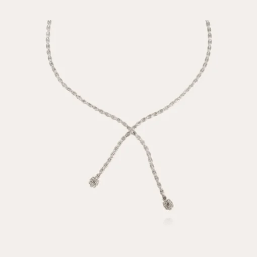 Riviera asymetric necklace rhodium finish - Zirconia