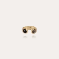 Saint Germain ring gold - Labradorite & black Onyx