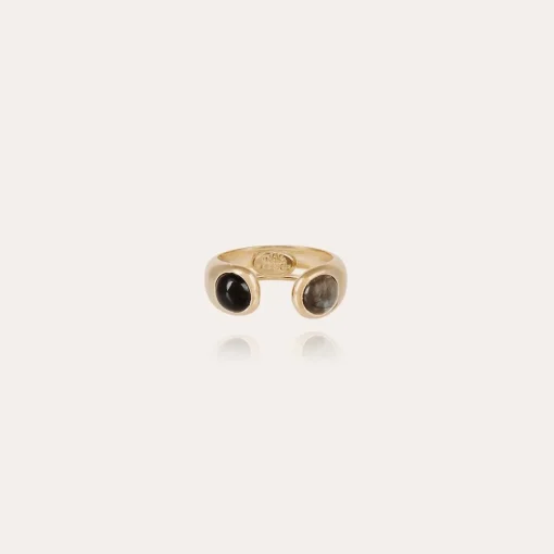 Saint Germain ring gold - Labradorite & black Onyx