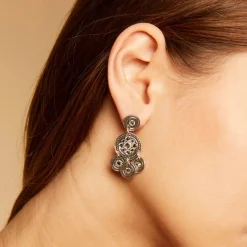 Sequin two rows earrings silver