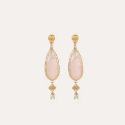Serti Goutte earrings small size gold - Pink Quartz