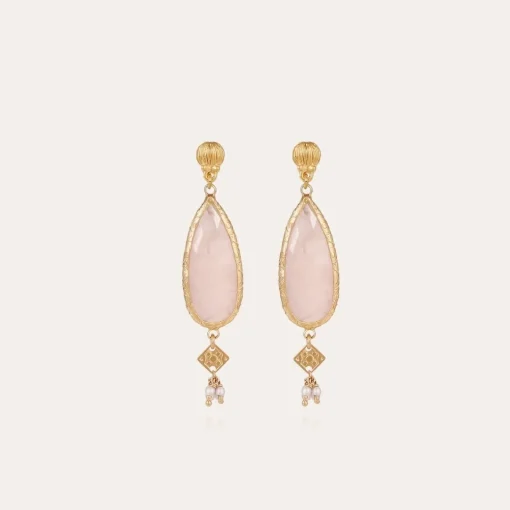 Serti Goutte earrings small size gold - Pink Quartz